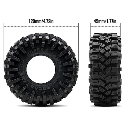 OGRC 1.9" RC Tires All Terrain Tires for SCX10 1/10 RC Crawler (120 * 45mm) | 112g/PC, with Foam Inserts, for SCX10 TRX4 Gen8 1/10 Scale Rock Crawlers