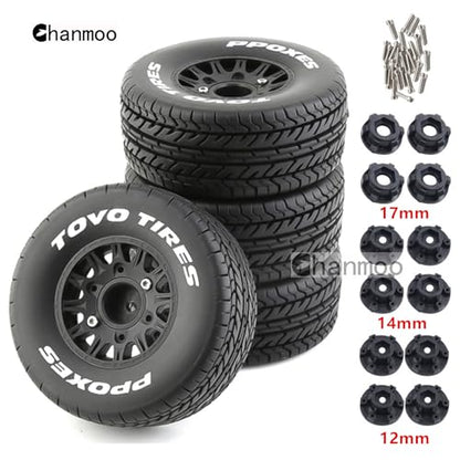 1/10 RC Short Course Truck Tires And Wheels With 12mm 14mm 17mm Hex 113mm 1/8 Rubber Tyres For 1/8 or 1/10 Scale On Road Car HSP Sonic 94102 GT PTG-2 Tamiya TT02 RC Racing Car 4PCS (Black A) - color: Black A