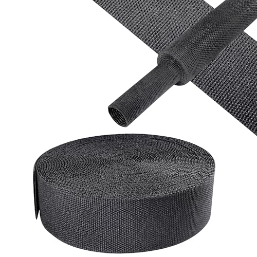 Automotive Heat Shrink Wire Sleeve Cord Protector 1-1/8''-26ft | Black 2:1 Ratio Wear-Resistant Fabric Heat Shrink Flat Woven Shrinkable Tube for Car Cable Wires Hoses Protection - size: 1-1/8"-26ft