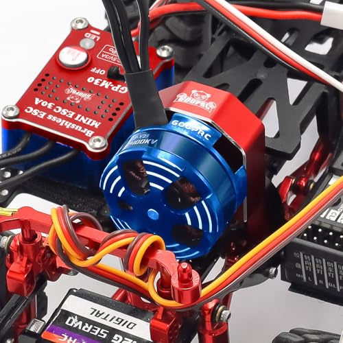 GOUPRC 30A Brushless Mini ESC & 2204 2400KV Brushless Outrunner Motor with Transmission Combo Kit for SCX24 Axial 1/24 RC Crawler Car Truck Blue Red - color: Blue Red