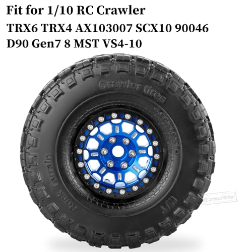 RC 1.9 Beadlock Tires 1.9 Wheels and Tires for 1/10 RC Crawler,TRX6 TRX4 AX103007 SCX10 90046 D90 Gen7 8 MST VS4-10,Aluminium Alloy 1.9 RC Wheel Rims & Rubber Tyre,Navy Blue - color: Navy Blue(4pcs)