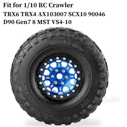 RC 1.9 Beadlock Tires 1.9 Wheels and Tires for 1/10 RC Crawler,TRX6 TRX4 AX103007 SCX10 90046 D90 Gen7 8 MST VS4-10,Aluminium Alloy 1.9 RC Wheel Rims & Rubber Tyre,Navy Blue - color: Navy Blue(4pcs)