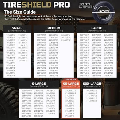 TIRESHIELD PRO Tire Covers Set of 4 - Heavy Duty All-Weather UV-Resistant Wheel Covers w/StormLock-System - Year-Round Protection for Your RV, Camper, Truck, Car & Trailer Tires w/ 35-38.75" Diameter - size: XX-Large - Fits Tire Diameters 35-38.75", style