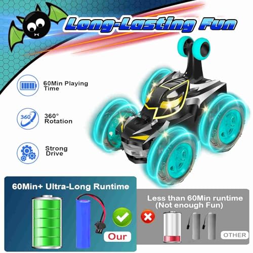 Kids Toys Bat RC Car for Boys 4-7 - Cool Bat Monster Remote Control Crawler Toy 360° Flip Fast Stunt & 4WD Light Up Wheel - Fun Boy Gift Idea for Birthday Chirstmas Stuff Age 3 4 5 6 7 8 - color: Bat