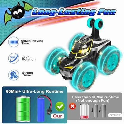 Kids Toys Bat RC Car for Boys 4-7 - Cool Bat Monster Remote Control Crawler Toy 360° Flip Fast Stunt & 4WD Light Up Wheel - Fun Boy Gift Idea for Birthday Chirstmas Stuff Age 3 4 5 6 7 8 - color: Bat