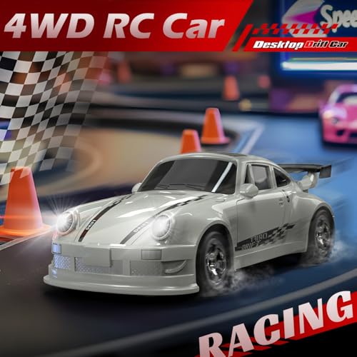 Desktop Mini Size 1:64 Scale 4WD RC Drift Car with Skill-Building Drift Control & LED Lights – Learn Drift Techniques, Fast Charge, Adjustable Throttle, 2.4GHz Remote – Blue - size: 1:64 Ocean Depth