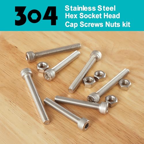 M5 x 10mm 20mm 30mm 40mm Hex Socket Head Cap Screws Bolts and Nuts, Stainless Steel 304, Bright Finish, Metric Allen Drive, Fully Thread, Assortment Kit 80PCS - size: Socket M5x10-40mm+Nuts