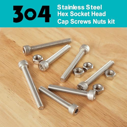 M5 x 10mm 20mm 30mm 40mm Hex Socket Head Cap Screws Bolts and Nuts, Stainless Steel 304, Bright Finish, Metric Allen Drive, Fully Thread, Assortment Kit 80PCS - size: Socket M5x10-40mm+Nuts