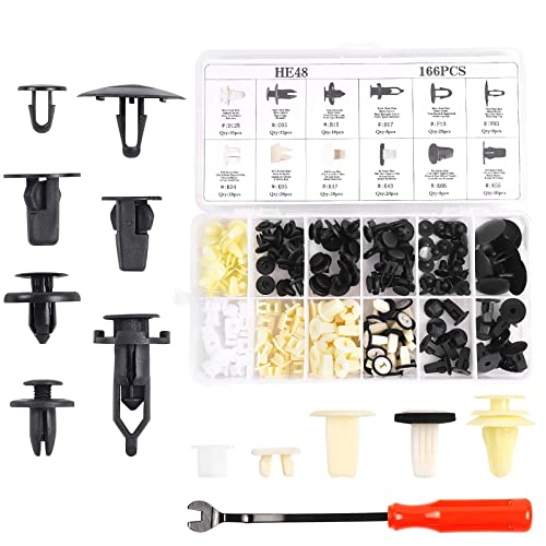 OTUAYAUTO 167PCS Car Push Retainer Clips Kit - 12 Most Popular Sizes Nylon Automotive Body Fasteners with Fasteners Remover, Replacement for GM Toyota Honda Nissan Mazda - size: 166Pcs 12 Sizes Clips for GM Toyota Honda Nissan