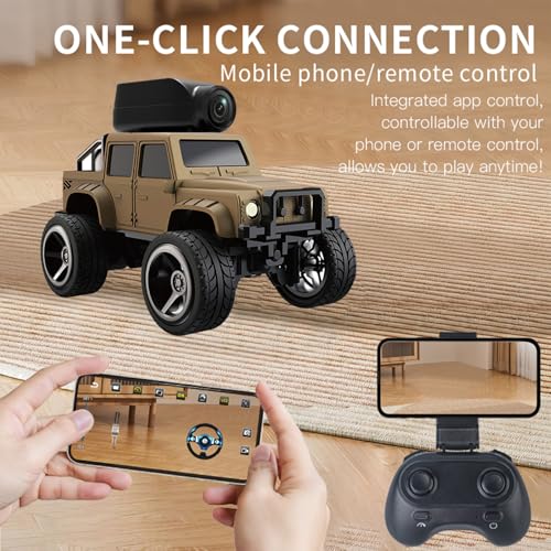 1:64 Alloy Mini RC Crawler with Camera, WiFi APP 2.4GHz (Yellow) | Alloy Body, 480P Camera & LED Lights. Dual Control: Phone APP or Remote. Gravity Sensing, Auto Demo & Cruise for Hobbyists - color: Yellow