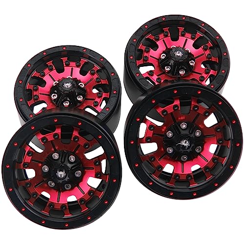 ShareGoo Metal 1.9inch Beadlock Wheel Rims 12mm Hex Hubs 10-Spoke Compatible with Traxxas TRX4 Axial SCX10 RC4WD D90 D110 Tamiya CC01 MST Redcat Gen8 1/10 RC Crawler Car (Red) - color: Red