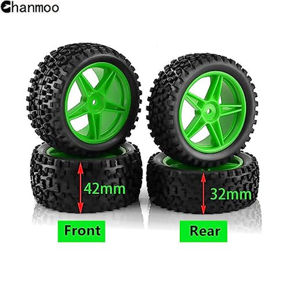 1/10 RC Off Road Tires and Wheels Rims 12mm Hex Set Front and Rear 87mm Rubber Buggy Tyres Foam Inserts for 1:10 Off-Road Car HSP Kyosho HPI Tamiya HSP 94107 94166 94106 94155 4PCS (White) - color: White
