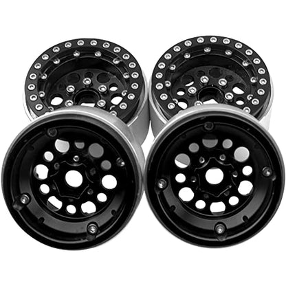 4Pack ShareGoo Aluminum Alloy 1.9" Beadlock Wheel Rims Hubs Compatible with Traxxas TRX4 Axial SCX10 RCAWD D90 D110 Tamiya CC01 1/10 RC Crawler Car (Black) - color: Black