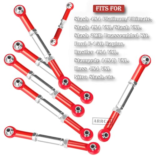Upgrade Parts Turnbuckles Camber Links for 1/10 Slash/Rustler/Hoss/Stampede 2WD 4WD 4X4 RC Truck, Aluminum Adjustable Turnbuckles,Replace 3644 3745 1935,Red