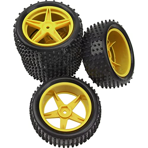 4Pack HIRCQOO OD 88mm/3.46" Front & Rear Rubber Plastic Wheel Rims Tires 12mm Hex Hub Compatible with Redcat Tornado Shockwave HPI HSP ExceedRC Kyosho 1/10 Scale Off Road Buggy (Yellow) - color: Yellow