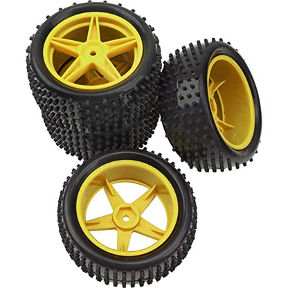 4Pack HIRCQOO OD 88mm/3.46" Front & Rear Rubber Plastic Wheel Rims Tires 12mm Hex Hub Compatible with Redcat Tornado Shockwave HPI HSP ExceedRC Kyosho 1/10 Scale Off Road Buggy (Yellow) - color: Yellow