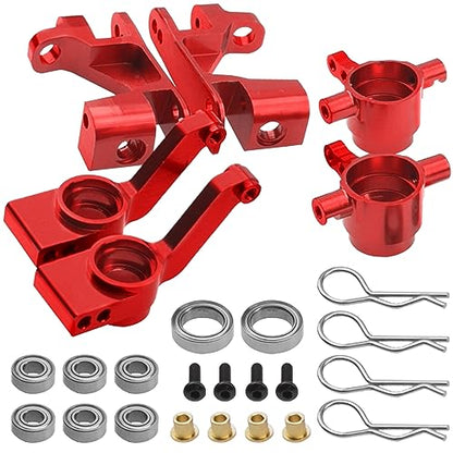 Metal C-Hubs Caster Blocks, Steering Blocks & Rear Stub Axle Carriers w/Ball Bearings Compatible with 1/10 Traxxas Slash 4X4, Stampede 4X4, Rustler 4WD Replaces of 6837 6832 1952 (Red) - color: Red