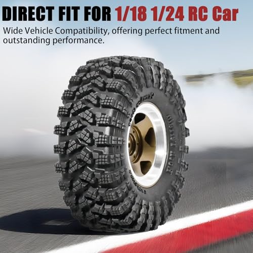 1.3” RC Beadlock Wheel Tires Set 70*26mm for 1/18 1/24 SCX24 TRX4M, Bronze | Aluminum Wheel Rims Super Large Soft Mud Terrain Rubber Off-Road Tires for 1/18 1/24 Micro Crawler Car SCX24 TRX4M Upgrade - color: Bronze