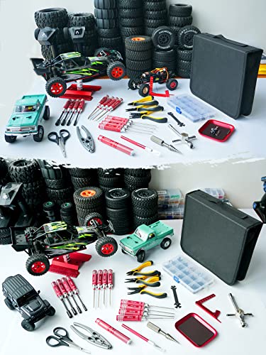 OGRC Tool Kit - Screwdriver Set, RC Repair Tools 1/8 1/10 RC Tools - 26pcs | RC Car Boat Helicopter Tools, Include Screwdriver (Flat, Phillips, Hex), Work Stand, Screw, Pliers, Body Reamer, Wrench, Tray - color: Red