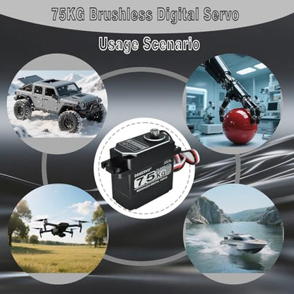 75KG Brushless Servo IP68 Underwater Waterproofing High Voltage High Torque Steering Digital RC Servo All Aluminum Case for 1/8 1/10 RC Car Crawler Off-Road Truck Buggy Robot Boat 270 Degree