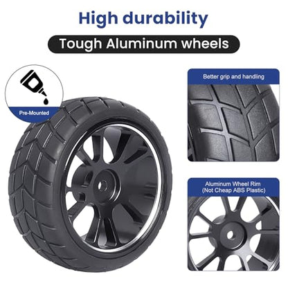 GoHooby 12mm Hex RC Wheels and Tires Pre-Mounted OD 2.55in Compatible with Traxxas Tamiya 1/10 RC On-Road Touring Car (Color 4) - color: Color 4
