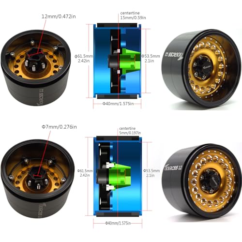 Adjustable 2 Offsets RC 2.2 Beadlock Wheels Rims 1/10 Crawle Car Wheel Aluminum Hub Upgrades for Remote Control SCX10 Capra Wraith Trx4 (4PC) (Black ＆ gdlden) - color: Black ＆ Gdlden
