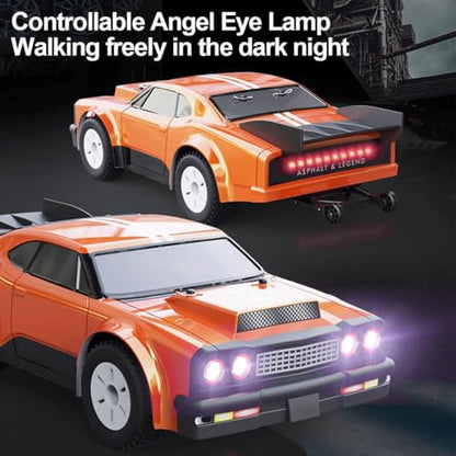 4WD RC Racing Car, 1/16 Scale 2.4G 30KM/H High Speed Electric Brushed Rally Racing Car with Led Lights, RC All Terrain Vehicle for Teens Adult - (RTR Version/Orange)