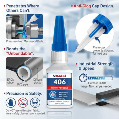 406 Super Glue Instant Adhesive Clear 20g Suitable for Plastics and Rubbers 2 Pack - size: 406, style: 2 Pack