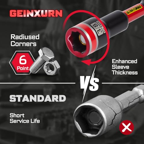 Geinxurn Impact Nut Driver Set, 5 Pieces 6”Long 1/4”5/16”3/8”7/16”1/2”6 Point Alloy Steel Magnetic SAE Nut Setter Set Use For Require Installing 1/4 Hex Shank Impact Driver with Case Box - size: 6", style: MIXS-5pcs