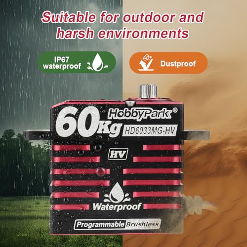 HobbyPark Direct Powered Waterproof High Torque RC Steering Servo 828oz-in 60kg Standard Servo Brushless Motor All Metal Gears High Speed HV 8.4-16.8V 180° for RC Car Crawler Truck Buggy Short Course