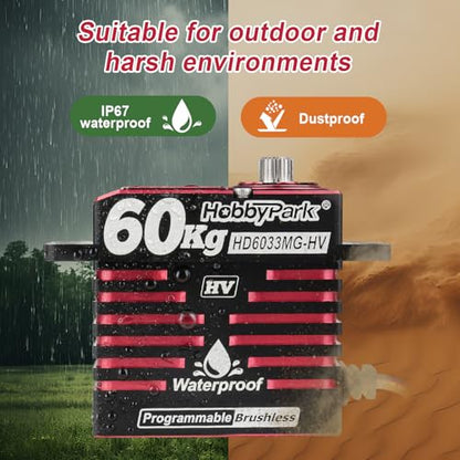 HobbyPark Direct Powered Waterproof High Torque RC Steering Servo 828oz-in 60kg Standard Servo Brushless Motor All Metal Gears High Speed HV 8.4-16.8V 180° for RC Car Crawler Truck Buggy Short Course