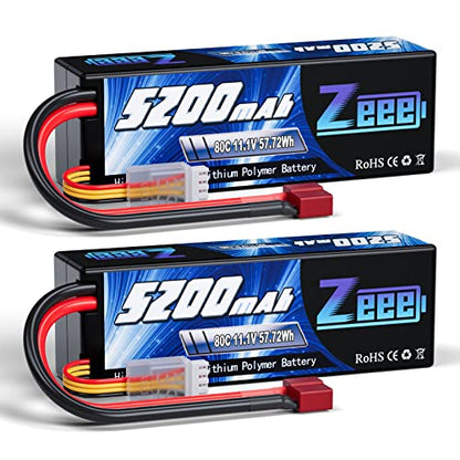 Zeee 3S 5200mAh Lipo Battery 11.1V 80C Hardcase Battery with T Connector for RC Car Boat Truck Helicopter Airplane Racing Models(2 Pack)