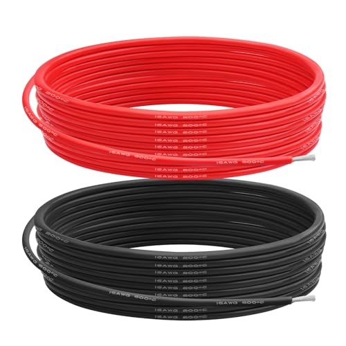 16 AWG Silicone Wire, 20 ft Red and 20 ft Black | Flexible fine-strand tinned copper cable with heat-resistant silicone insulation for batteries, RC and electronics wiring. - style: 16awg/40ft