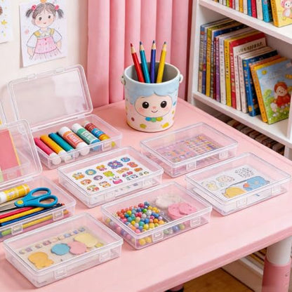 Goodma 8 Pieces Rectangular Empty Mini Clear Plastic Organizer Box | 195 x 113 x 30 mm, Hinged Lids, For Small Items, Craft Projects - size: 195 x 113 x 30 mm