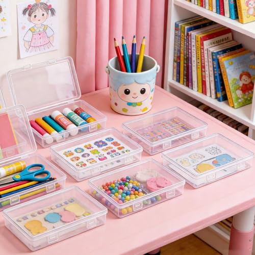 Goodma 8 Pieces Rectangular Empty Mini Clear Plastic Organizer Box | 195 x 113 x 30 mm, Hinged Lids, For Small Items, Craft Projects - size: 195 x 113 x 30 mm