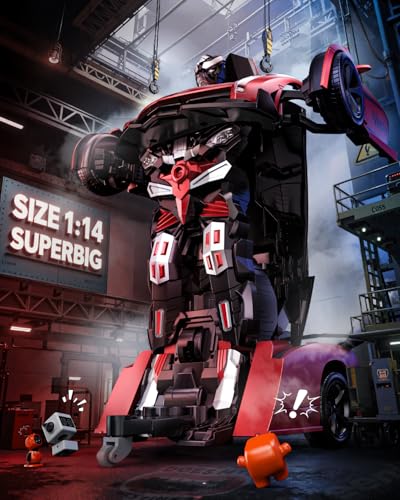 Veeniix V992 1:14 Scale 2-in-1 Transform RC Robot Car Toy, Red | Gesture Sensing & Auto Deformation, LED Lights & Sound, 2 Batteries 60 Min Play, Durable ABS, Gift for Kids Ages 6+ - color: Red