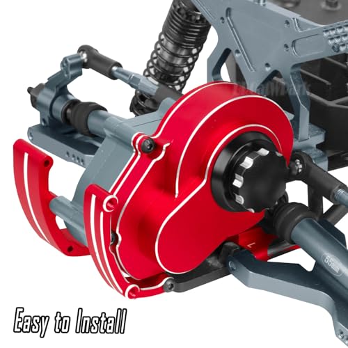 Transmission Case Gearbox w/Spur Gear Upgrades Part for 1/10 Slash/Stampede/Bandit/Rustler 2WD (VXL),RC Aluminum Transmission Gearbox Hops Up,Red & Titanium - color: Red - (Gear Gearbox)