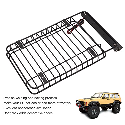 RC Luggage Rack, Heavy Duty Metal Roof Rack with LED Light Bar, RC Vehicle Accessories for Off-Road Adventures, Racing Events, and Camping Trips