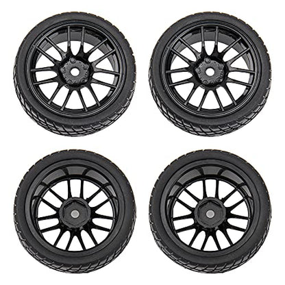 12-Spoke 12mm Hex Hub Wheel Rims & Rubber Tires Compatible with HSP Tamiya HPI Kyosho 1/10 On Road Touring Car WLtoys 1/14 144001 Traxxas 1/16 Slash RC 1/18 A959B Buggy (Black)