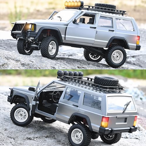 Goolsky RC Rock Crawler, 1:12 Scale Remote Control Car, 4WD Off Road RC Truck, 2.4Ghz All Terrains Climbing Vehicle, RC Car with LED Lights for Adults, Include 2 Batteries (Silver) - color: Silver