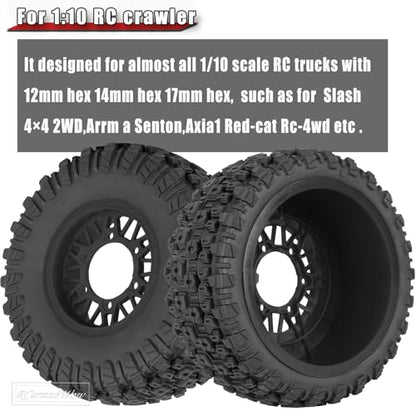 RC Wheels and Tires Truck Tires Short Course Tires for 1/10 Scale Car Arrm a Senton,Slash 2WD 4×4,Axia1,Rc 4wd,Red cat,Plastic Wheels Rubber Tires,4pcs,Black - color: Black(4pcs)