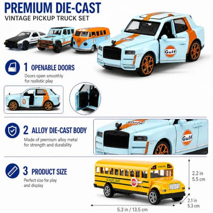 1:32 Alloy Pull Back Truck Toys for Kids, 6 Pack Die Cast Car Set with Road Map, Traffic Signs & Light, Toy Vehicle Playset, Birthday for Boys Girls Ages 3-8 - size: Alloy car 6-piece setpiece set