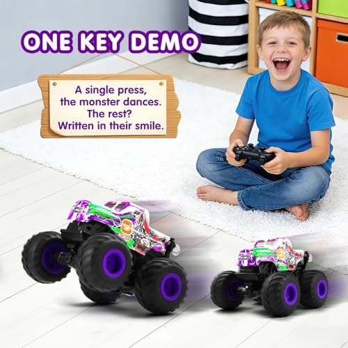 DYODYORC Remote Control Car, 2.4Ghz All Terrain Monster Truck Toys, RC Truck with Music, 3 Lighting Effects, 360 Stunt Capable, 2 Batteries Ready to Run, Toy Gifts for Boys and Girls (Purple) - color: Purple Wolf