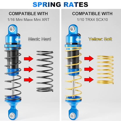 OGRC 92mm RC Shock Absorber for 1/16 Traxxas Mini Maxx XRT 1/10 TRX4 SCX10 | Aluminum, with Progressive Springs, Top-cap Bleeder Hole, Oil Shocks, Blue - color: Blue