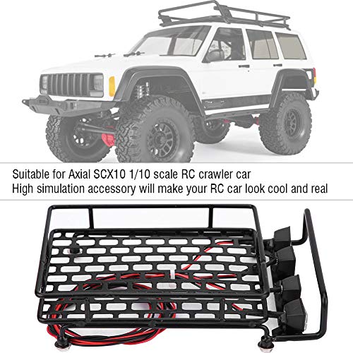 Large Size RC Roof Rack Luggage Carrier with 4 LED Lights, Metal Roof Rack for Axial SCX10 1/10 Scale RC Crawler Car, High Simulation Accessory with Quadrate Lighting (4 White) - size: 4 white