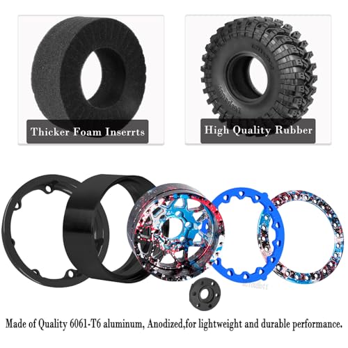 RC 1.9" Beadlock Wheel Tires Set 1.9 Beadlock Wheels and Tires for 1/10 SCX10 90046 AXI03007 TRX4 TRX6 VS4-10 Gen7 Gen8 MST CFX D90 RC Crawler Car,Aluminium 1.9 Rims w/Wheels Ring,Colorful - color: Colorful- (Wheel Tires)
