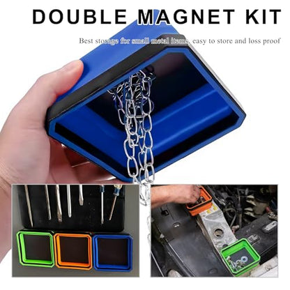 Collapsible Magnetic Parts Tray, 4.5 Inch Foldable Silicone Bowls with Double-Sided Magnetic Base, Parts Tray Organizer for Bolts Nuts Washers Pins Screws, Car Accessories (Blue) - color: Blue