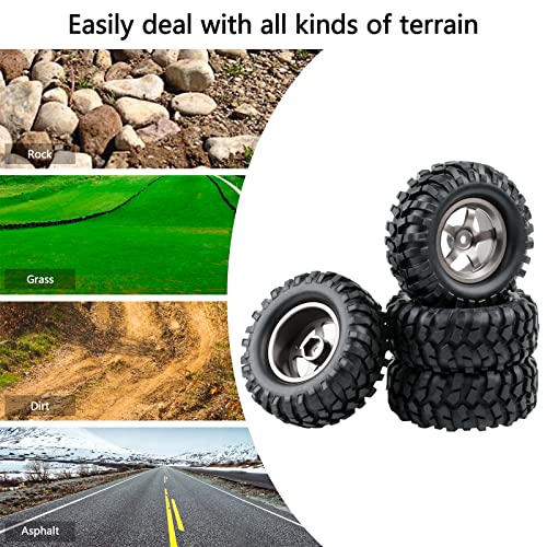 4PCS 1.9 Tires and Wheels Set, 12mm Hex for 1/10 RC Crawler | 96mm OD, Aluminum Rims, Lock Nuts & Wrench - color: Titanium