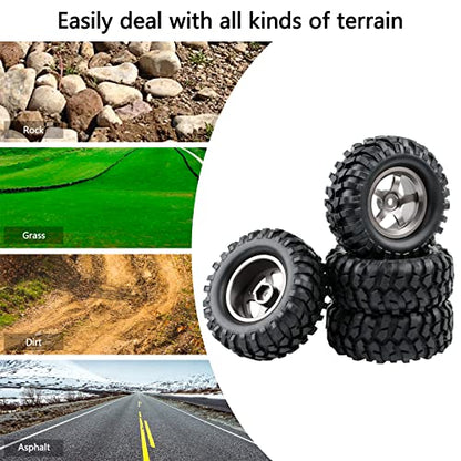 4PCS 1.9 Tires and Wheels Set, 12mm Hex for 1/10 RC Crawler | 96mm OD, Aluminum Rims, Lock Nuts & Wrench - color: Titanium