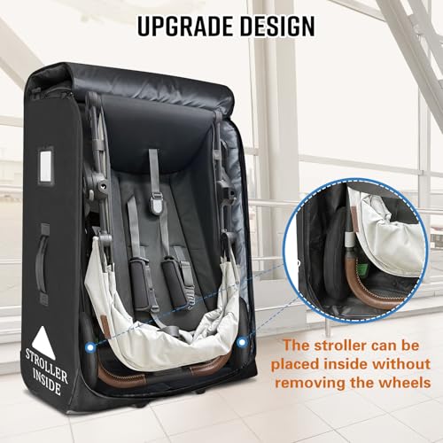 RAYMACE Padded Stroller Travel Bag for Airplane with Wheels | Fits to UPPAbaby Vista V2 V3, Cruz V2 V3,Travel Safe Protection Storage Bag, Patterned Design, Black